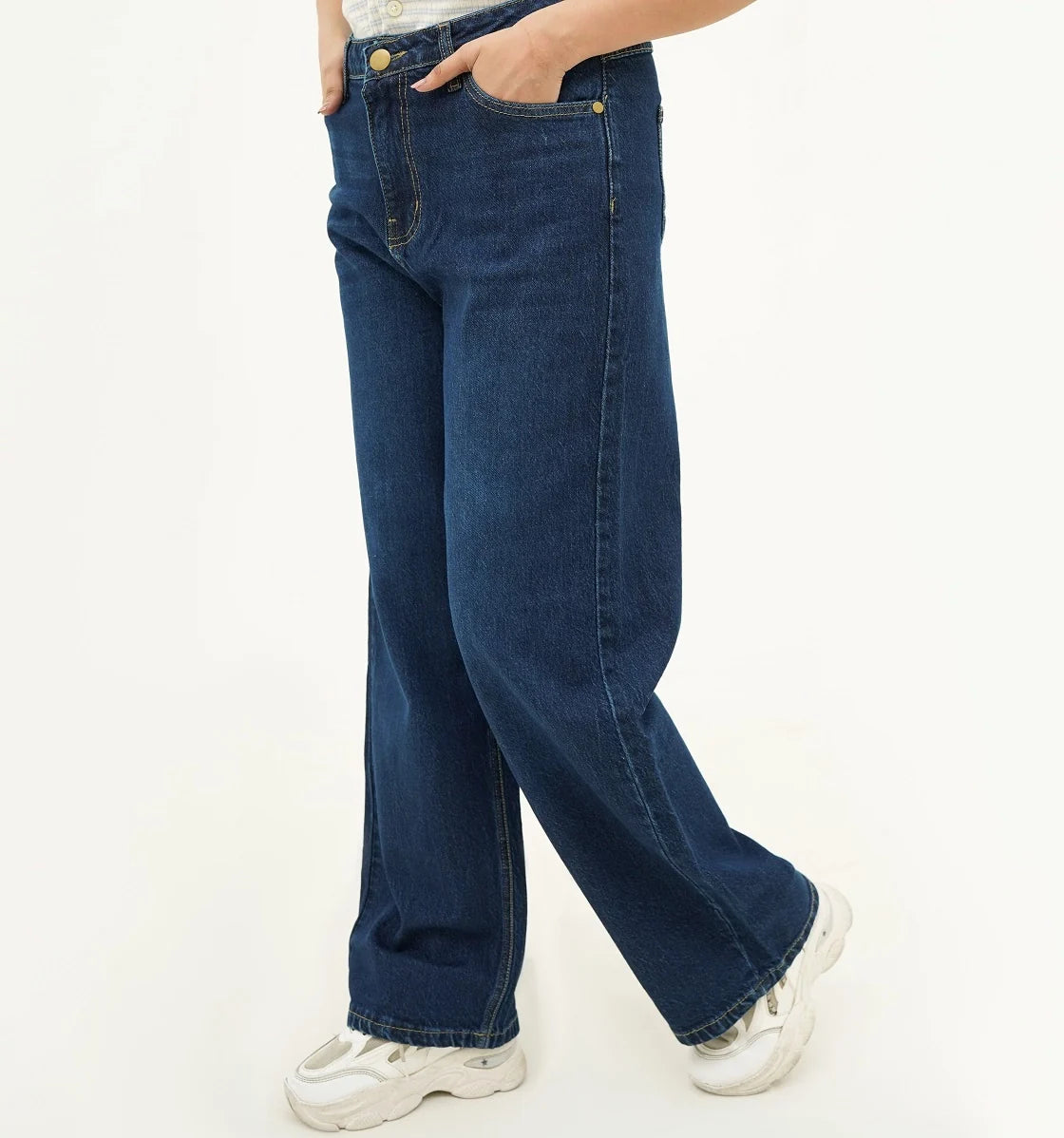 Stylish Women Jeans featuring a relaxed fit and classic dark wash perfect for casual outfits