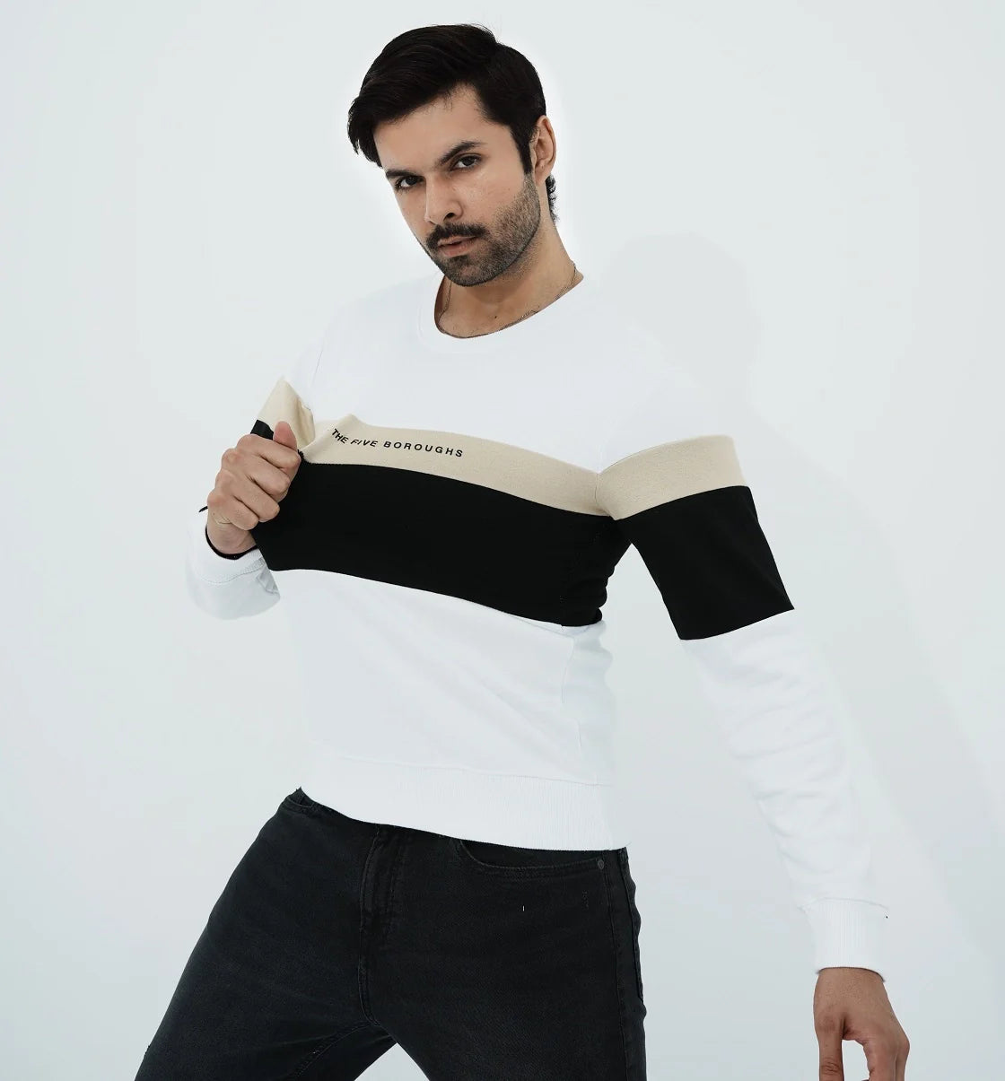 Men's stylish sweatshirt with a modern design featuring bold stripes and comfortable fit for versatile outfits