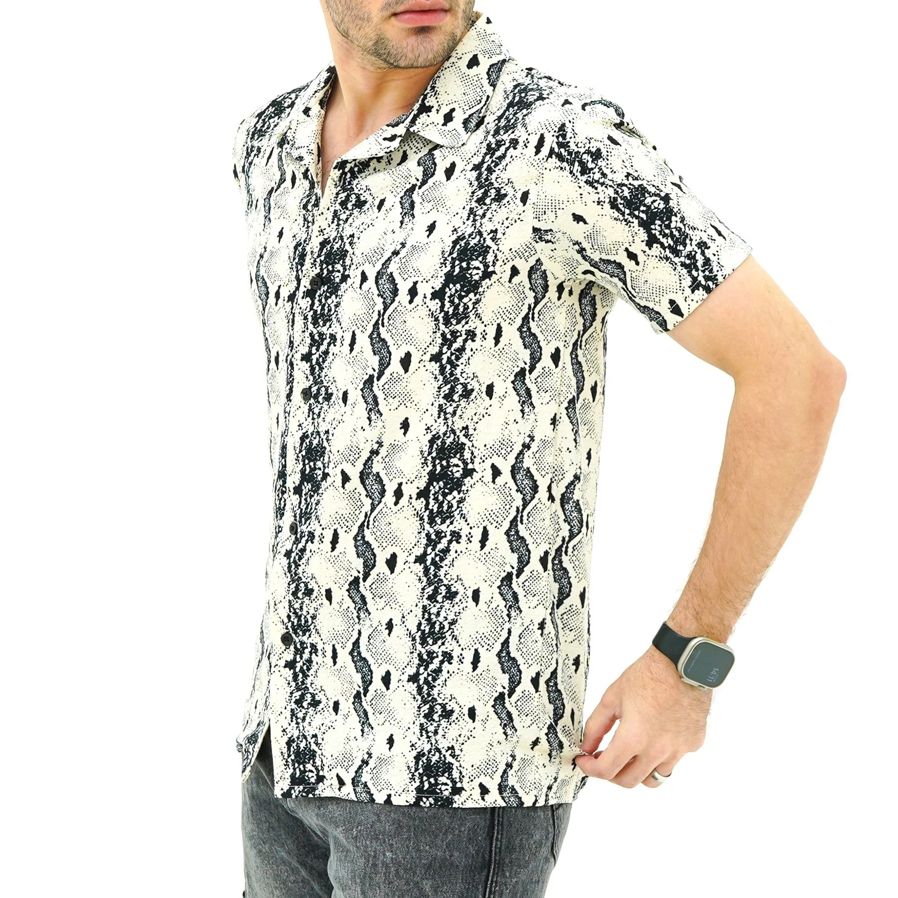 Men Polo - Casual shirt featuring stylish green and white stripes, perfect for versatile and comfortable wear