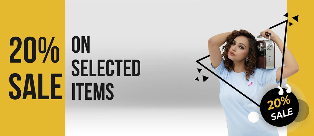 BSG Promotional banner with a woman holding a handbag, featuring a 20% sale on selected items text.