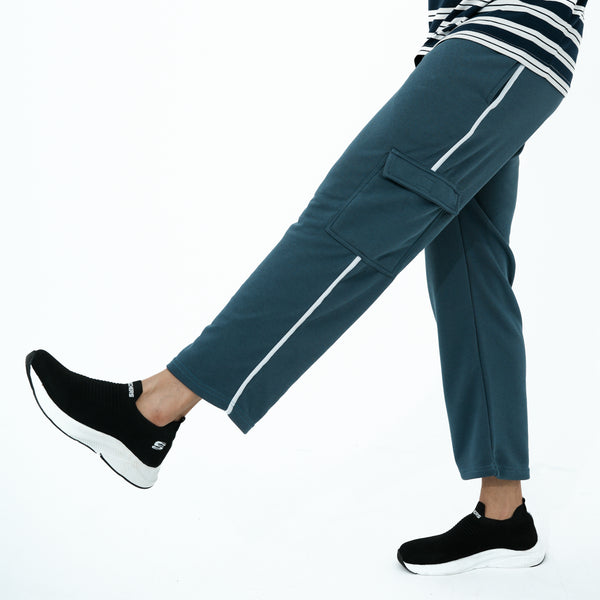 Men's AeroStride Side-Stripe Trouser in teal with functional pockets and sporty design for casual wear