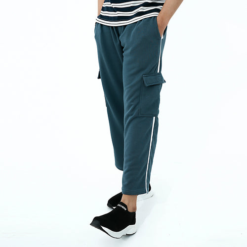 Men's AeroStride Side-Stripe Trouser in teal with cargo pockets and side stripes for casual wear