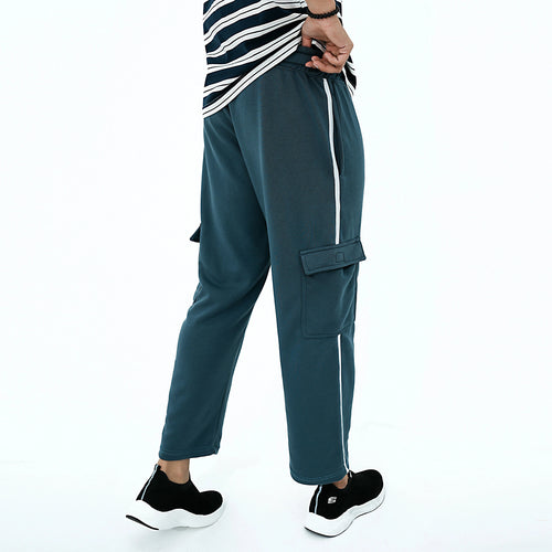 Men's AeroStride Side-Stripe Trouser in dark blue with cargo pockets and athletic fit
