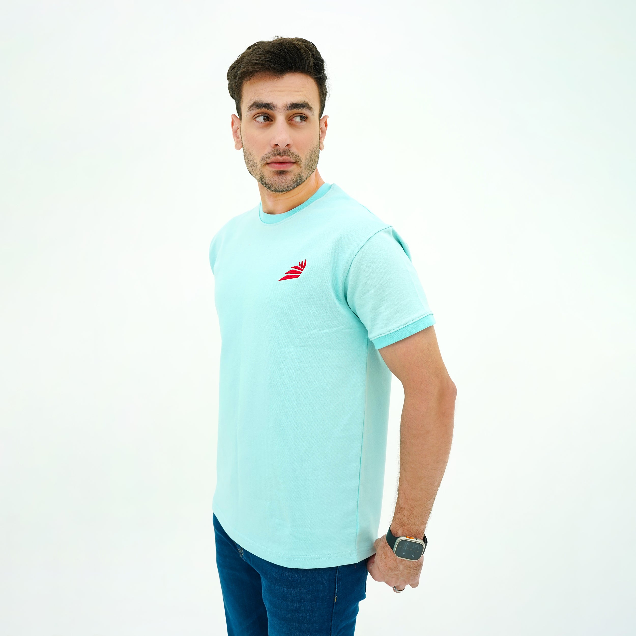 Men's Aqua Breeze Misty Wave Terry Tee Shirt by BSG in light blue color