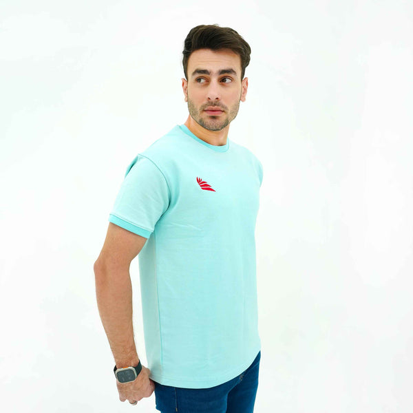 Men's Aqua Breeze Misty Wave Terry Tee Shirt by BSG in light blue worn by male model