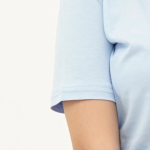 BSG Azure Noir Chic Contrast Tee Shirt with stylish half sleeves in light blue