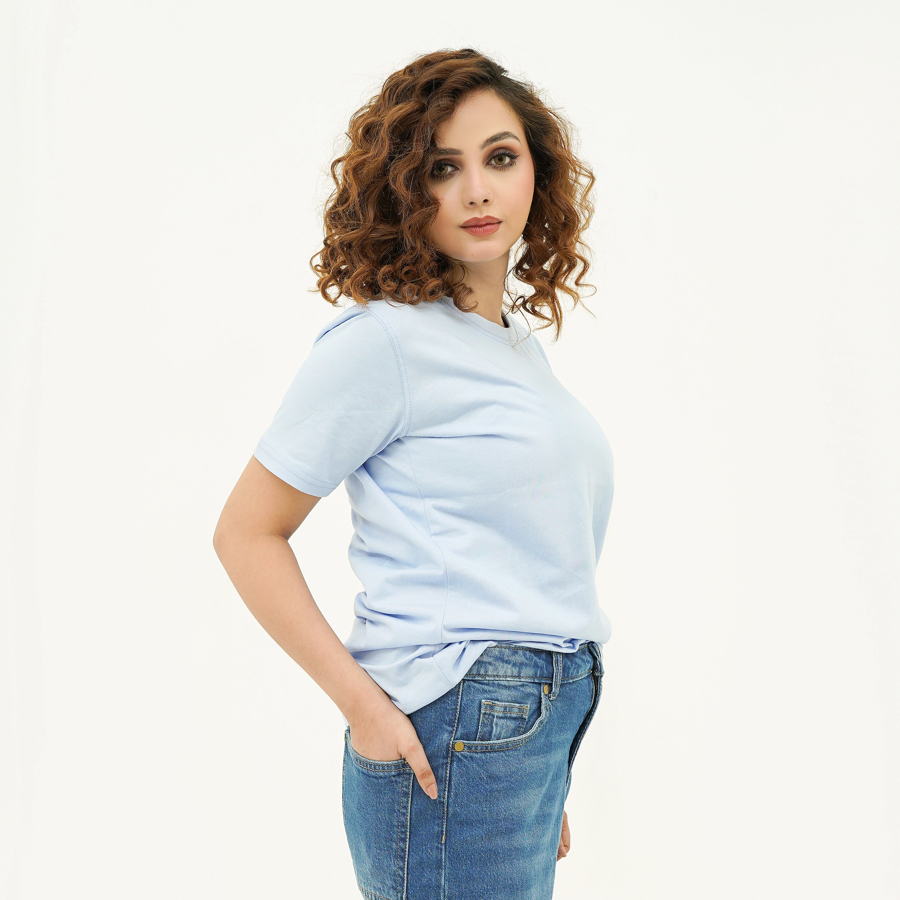 Azure Noir Chic Contrast Tee Shirt for women featuring a stylish design and comfortable fit