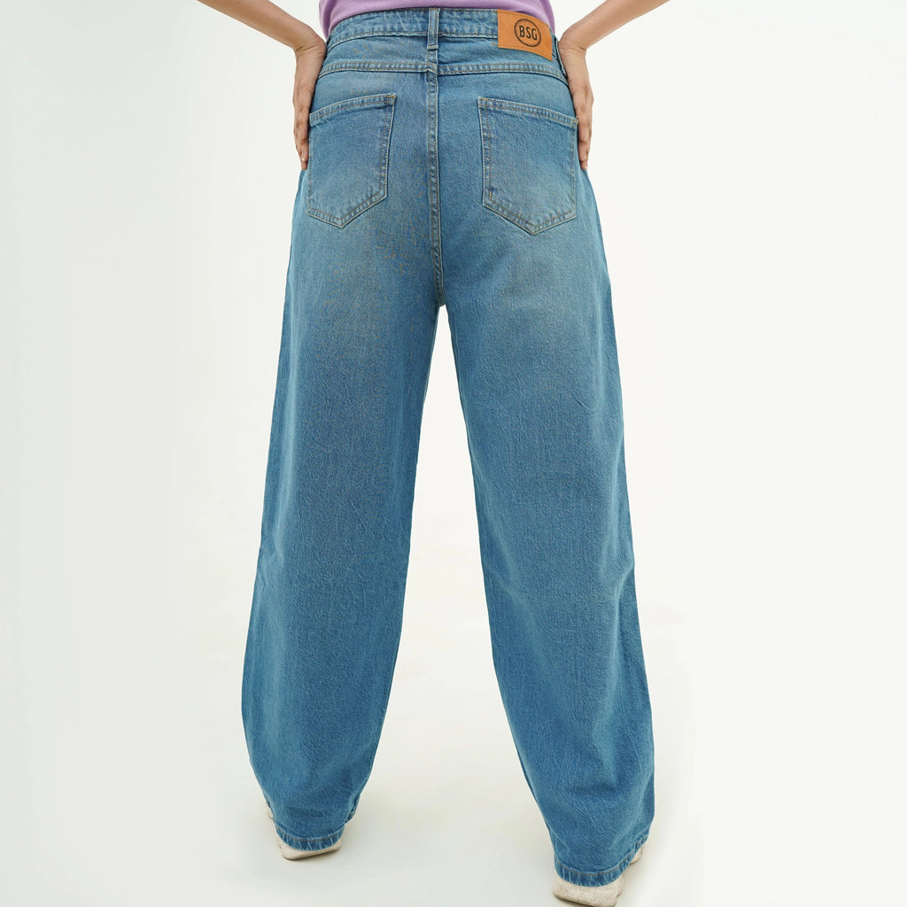 Back view of Azure Sky Breeze Wide Leg Jeans from BSG showcasing a relaxed fit and classic design