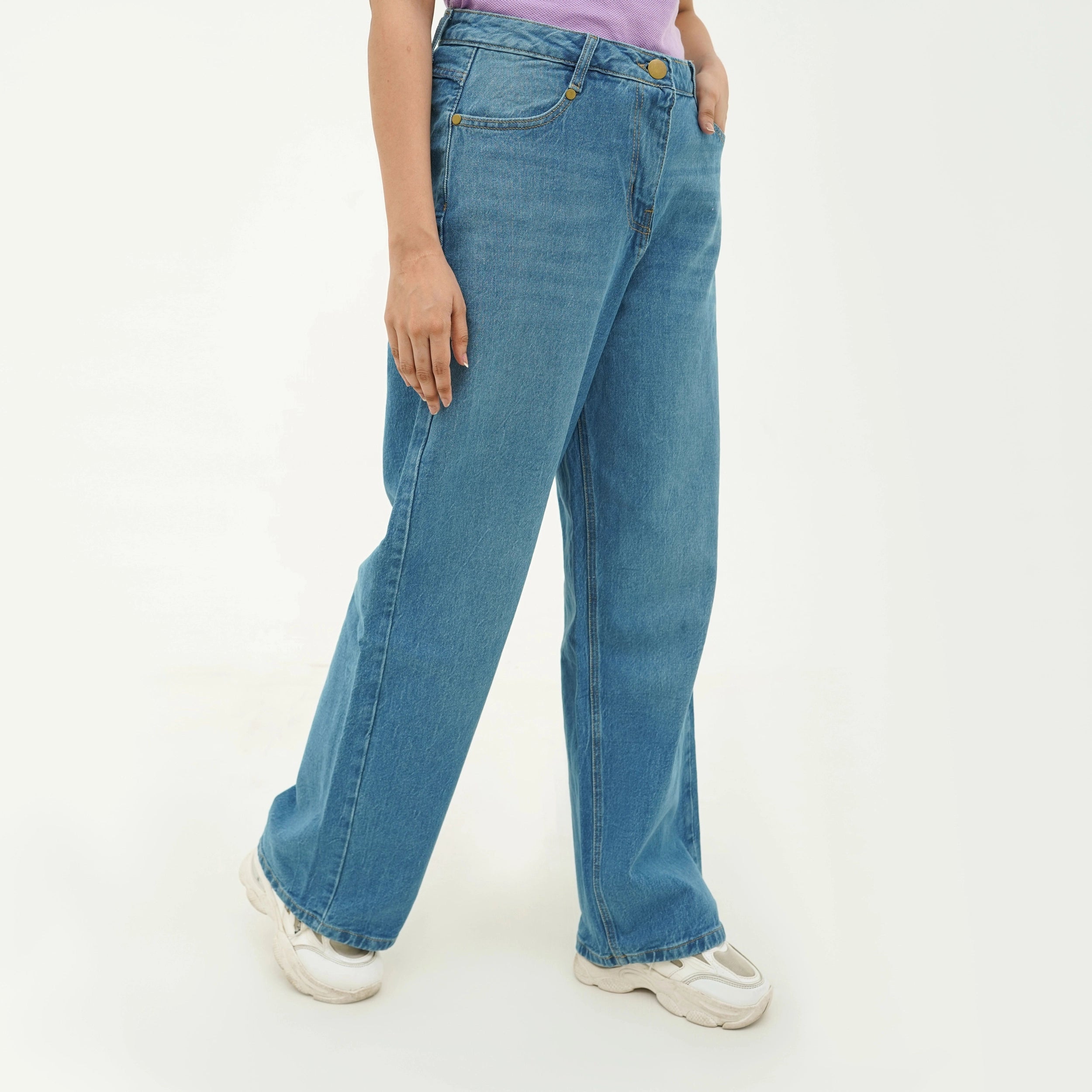 Azure Sky Breeze Wide Leg Jeans in light blue denim, stylish fit for comfortable casual wear