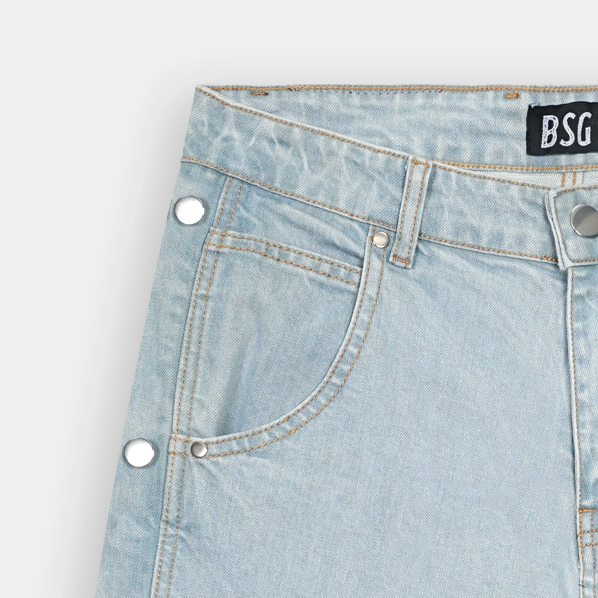 Stylish Baggy Side buttons Sky Blue Long Denim Jorts for a trendy summer look by BSG