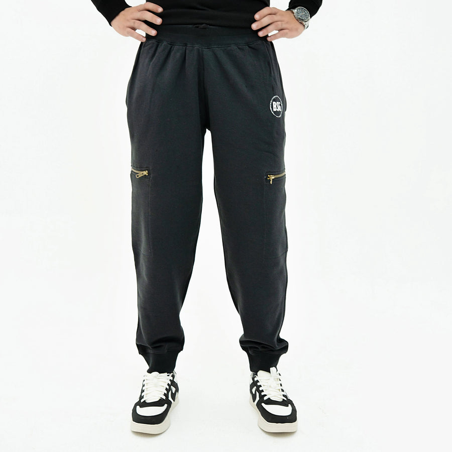 Stylish Black Terry Zipped Pockets Relax Jogger Sweatpants for Comfort and Trend, by BSG