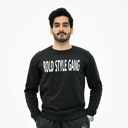 Bold Style Gang Signature Black Fleece Sweatshirt for men with stylish lettering design