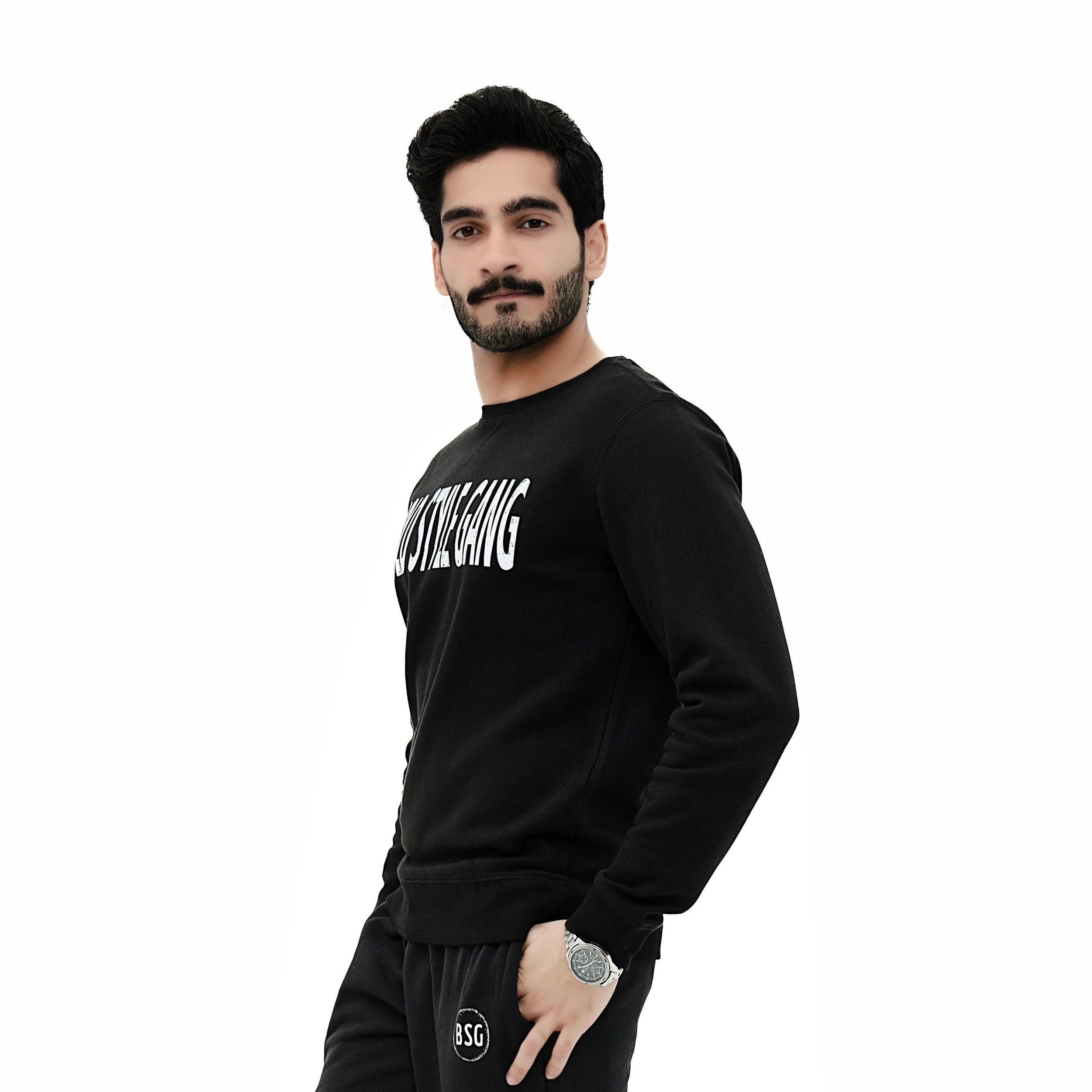 Men's Bold Style Gang Signature Black Fleece Sweatshirt for casual comfort and style