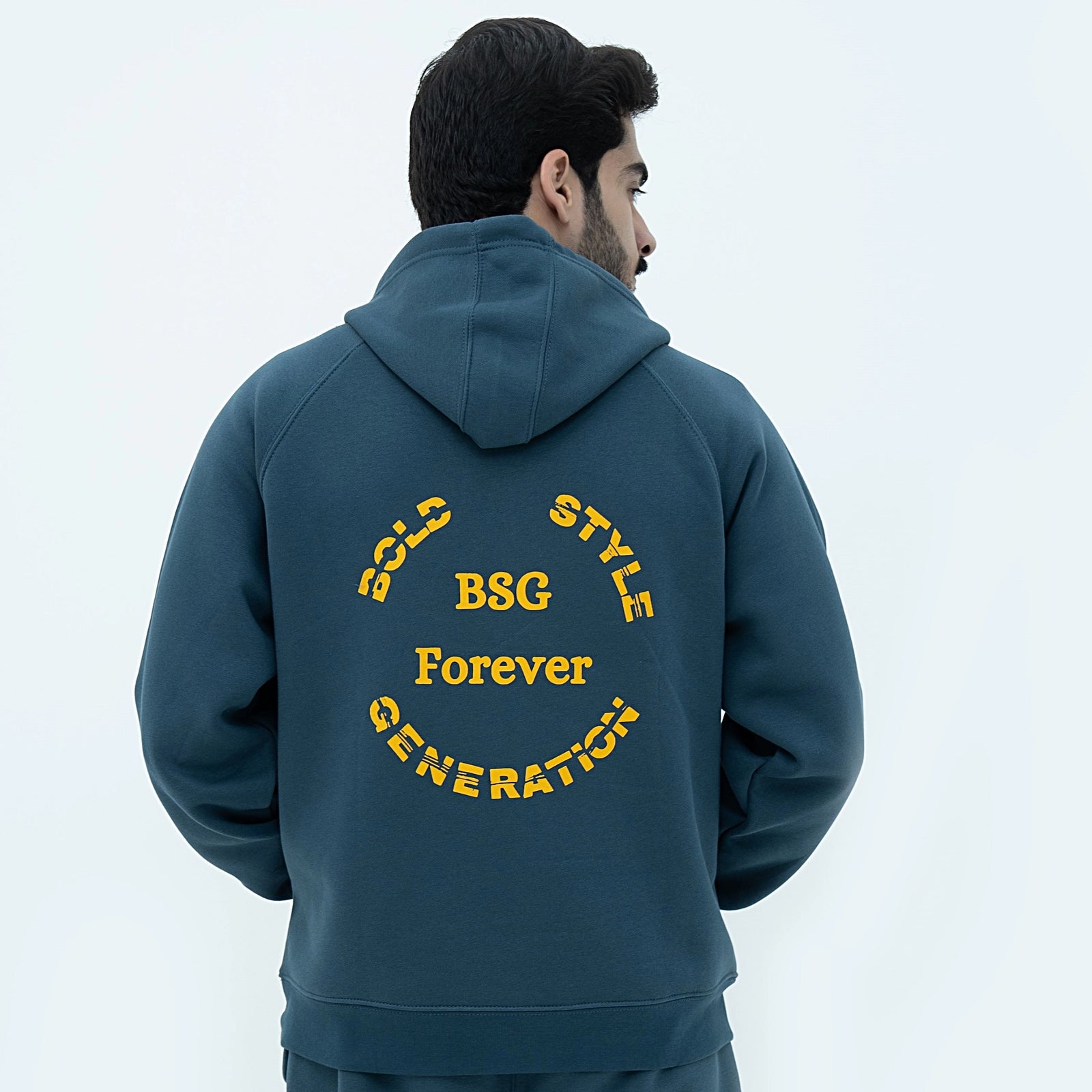 Bold Style Generation Signature Deep Teal Hoodie featuring unique graphic design on the back