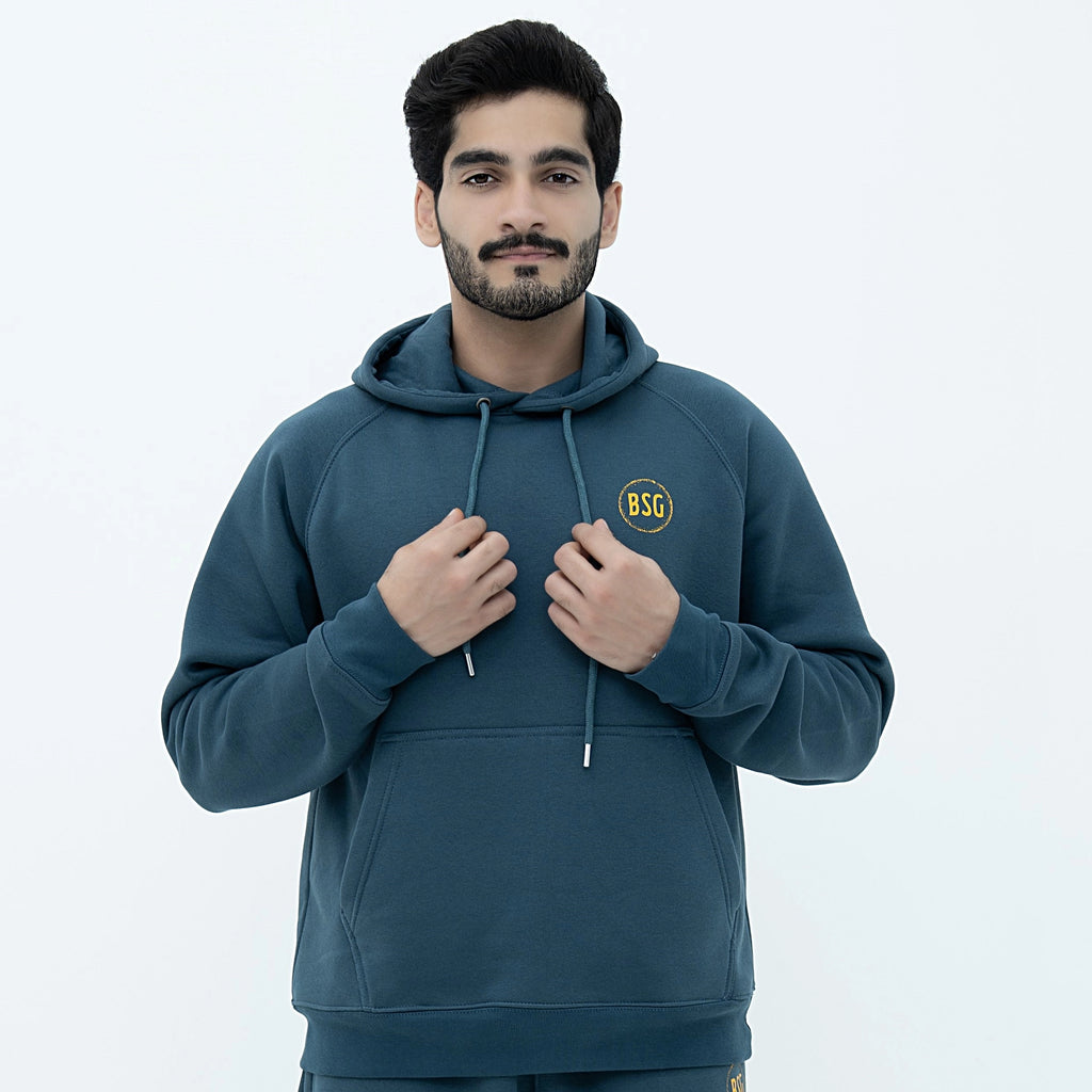 Men's Bold Style Generation Signature Deep Teal Hoodie with front pocket and adjustable hood