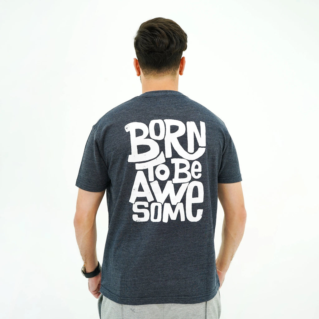 Boldly Born Black Tee Shirt featuring vibrant 'Born to be Awesome' graphic on the back
