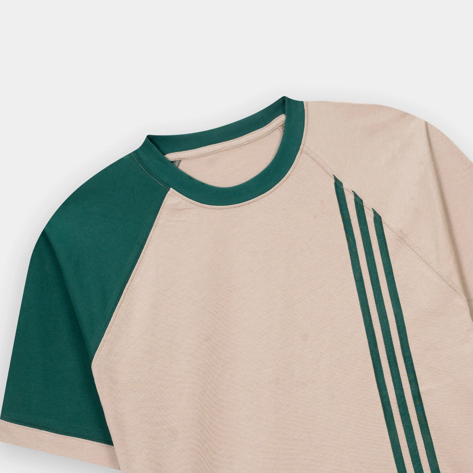 Stylish Boxy Fit Raglan Beige Emerald Green T Shirt for a modern casual look by BSG