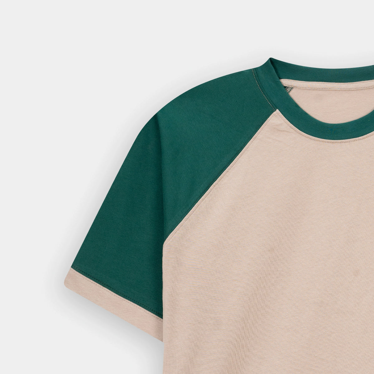 Stylish Boxy Fit Raglan Beige Emerald Green T Shirt for a comfortable casual look, by BSG