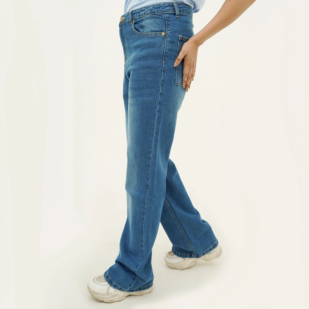 Women's Breezy Blue Flapped Jeans by BSG featuring a relaxed fit and elegant design