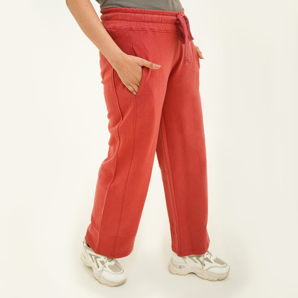 BSG women's Soft Carrot Chic Breeze Pants in red sweatpant style with side pockets and drawstring waist