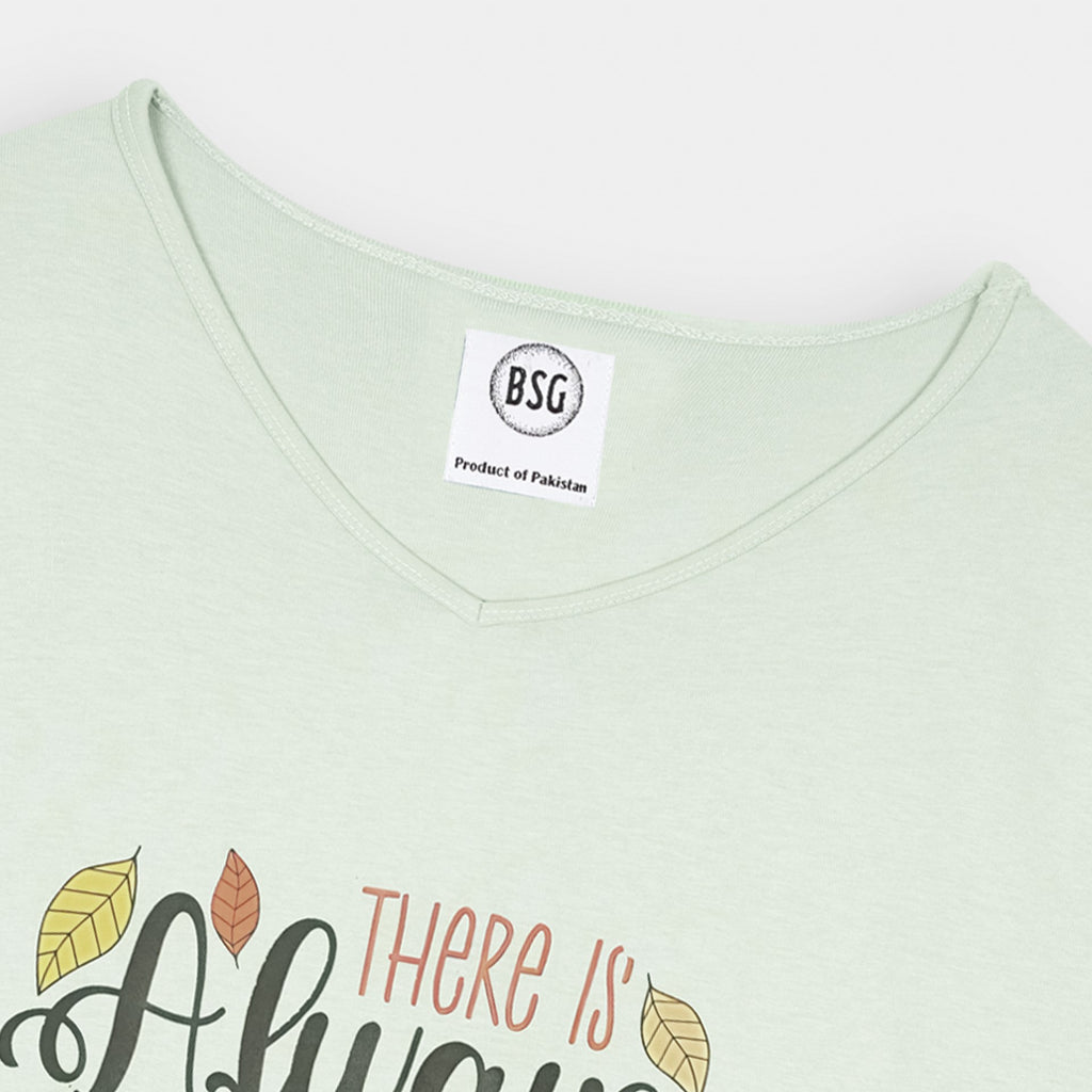 BSG Men's V-Neck Graphic T-Shirt in light green with stylish leaf design