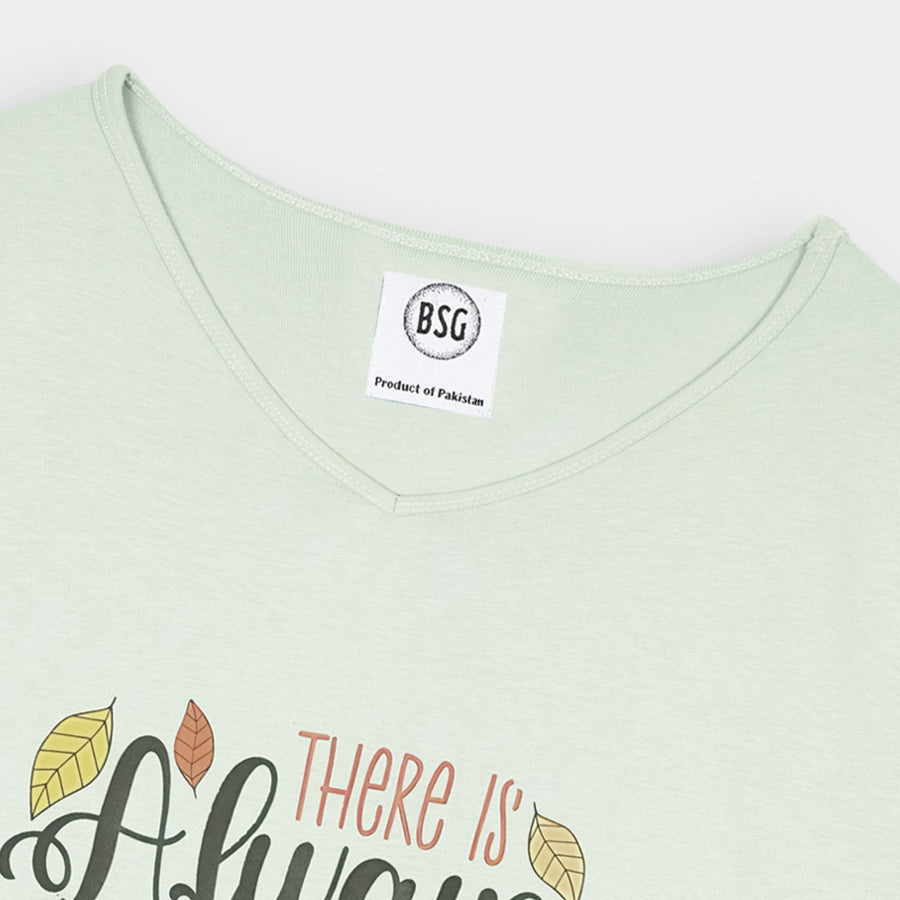 BSG Men's V-Neck Graphic T-Shirt in light green with stylish leaf design