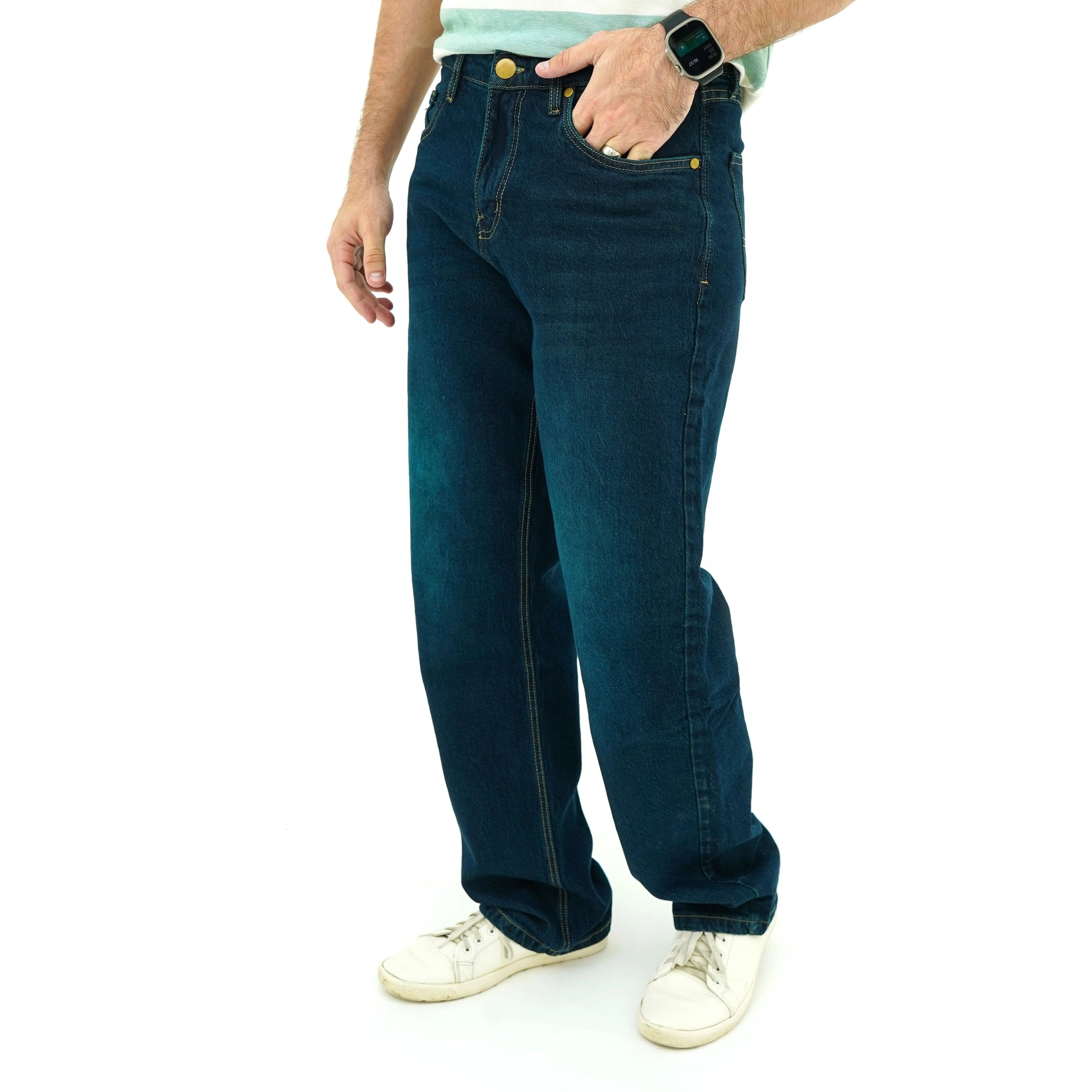 Men's BSG Chill Vibe Wide Leg Denim Jeans in Deep Blue with Classic Fit and Stylish Design