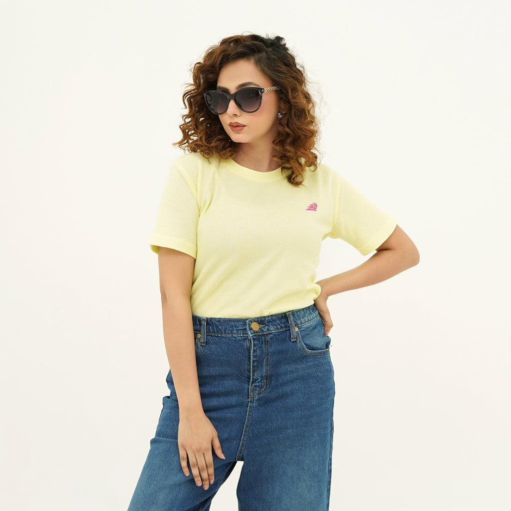 BSG Citrus Weave Breeze Tee Shirt in lemon yellow for a casual and trendy look