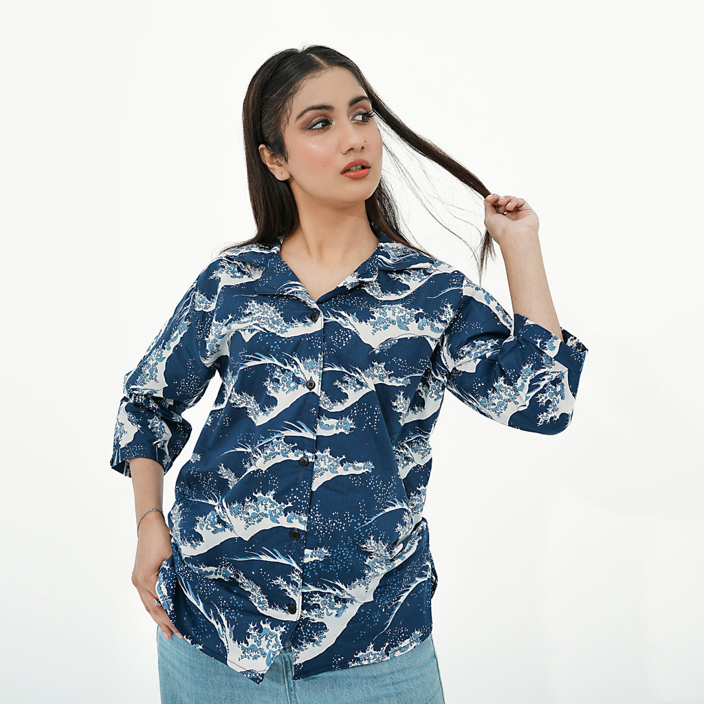 BSG Coastal Breeze Button-Up Shirt featuring a stylish wave pattern for casual wear
