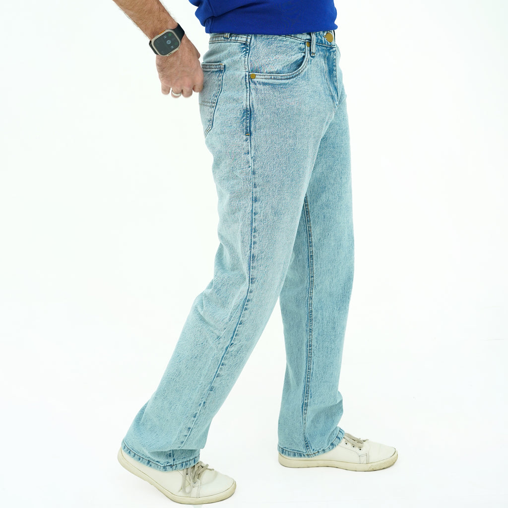 Men's Cool Blue Wide Leg Vibes Jeans with a relaxed fit and light wash design