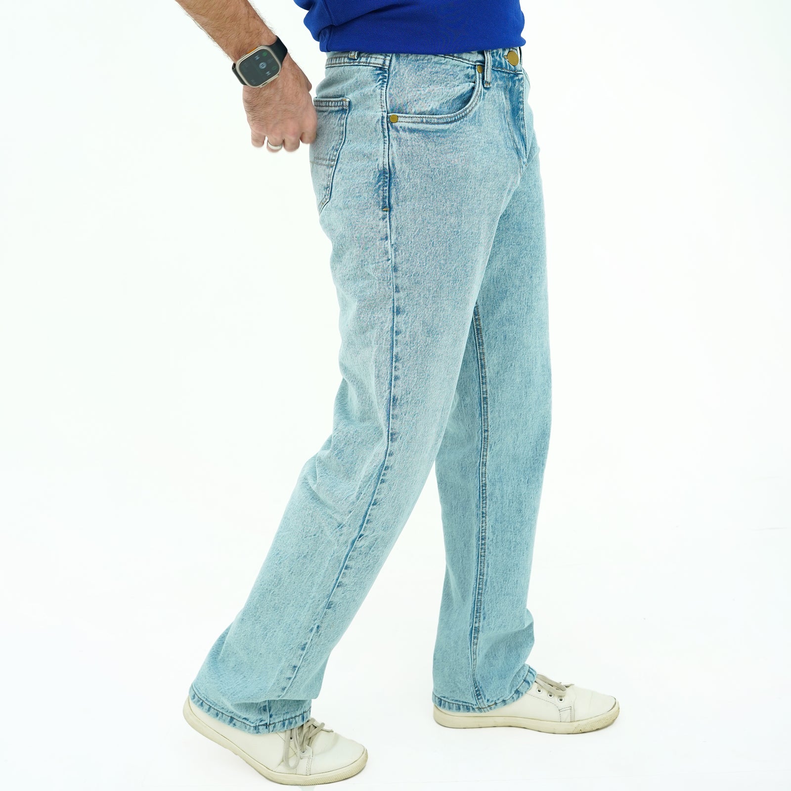 Men's Cool Blue Wide Leg Vibes Jeans with a relaxed fit and light wash design