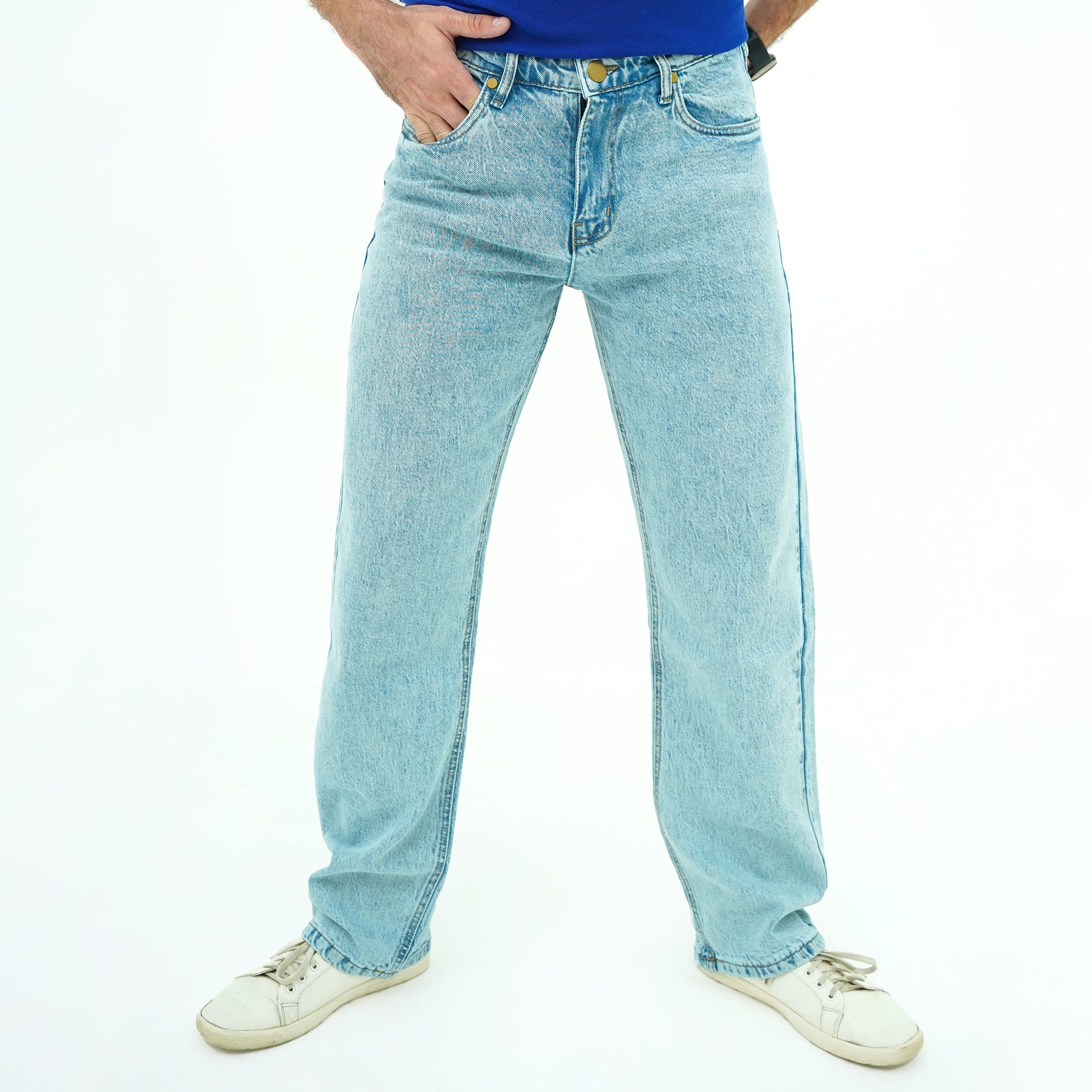 Men's Cool Blue Wide Leg Vibes Jeans by BSG with a relaxed fit and classic denim style
