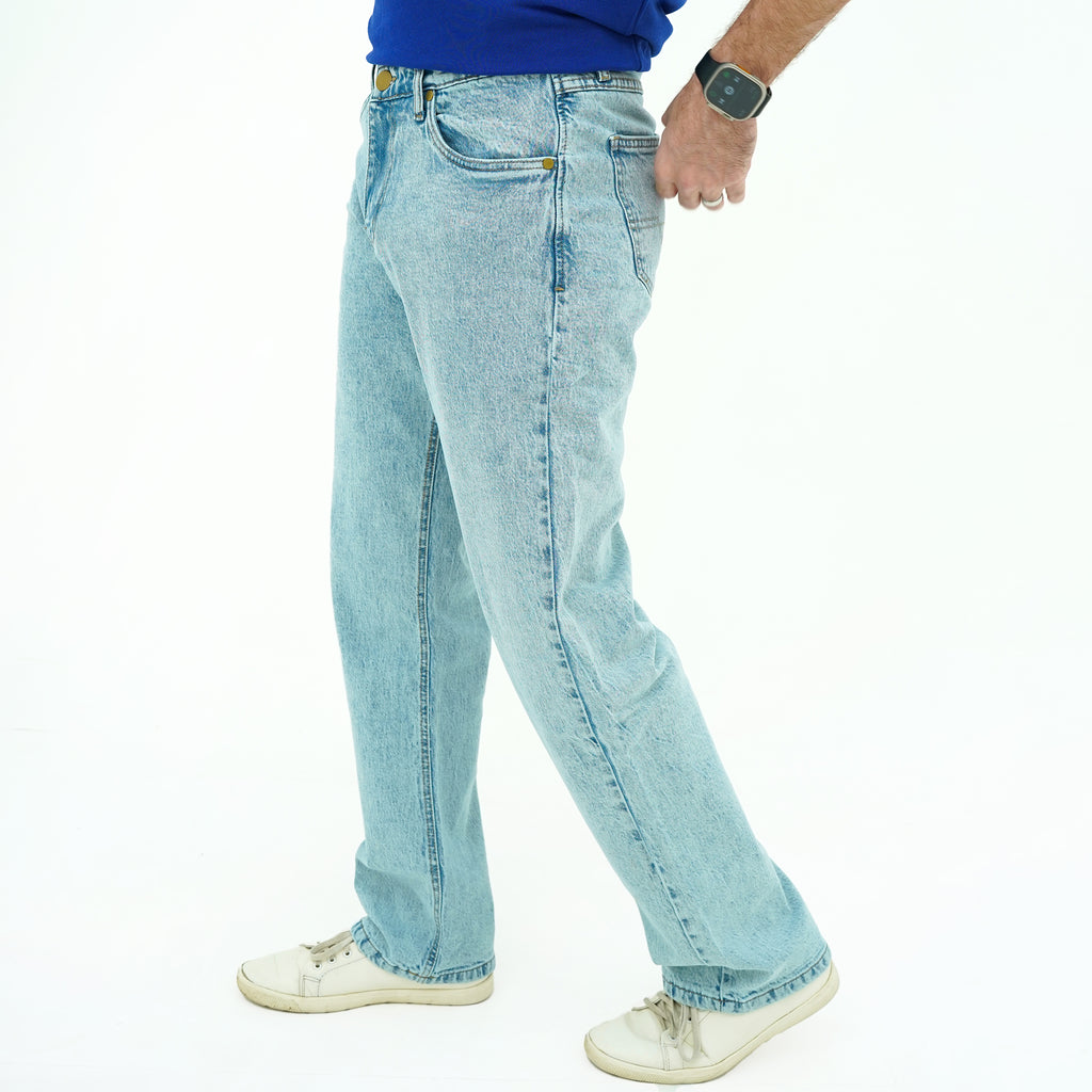 Men's Cool Blue Wide Leg Vibes Jeans with a relaxed fit and light wash denim style