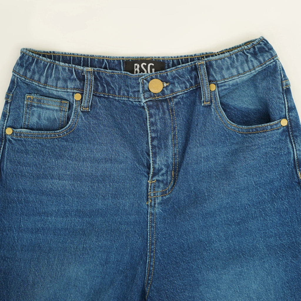 BSG Women's Denim Jeans in Cool Vibrant Relaxed Fit Blues with high-waisted design and five pockets