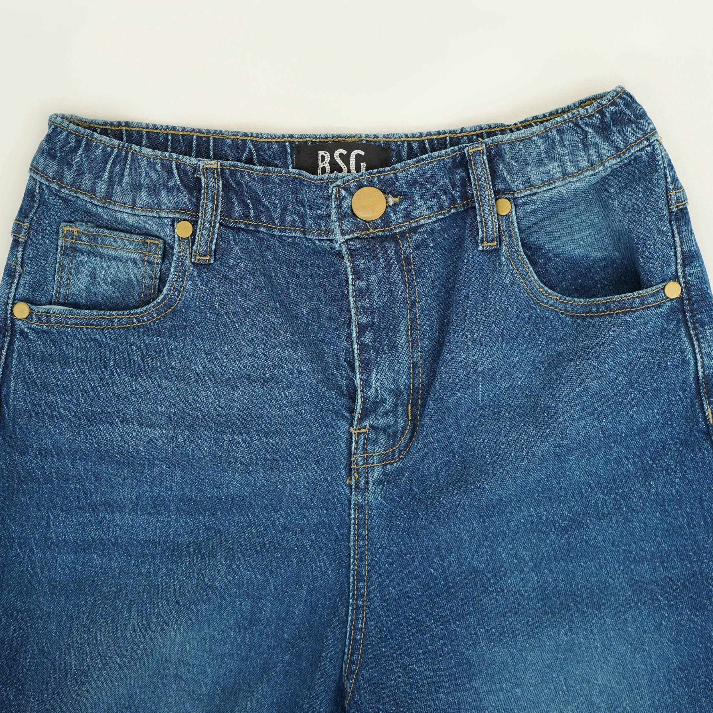 BSG Women's Denim Jeans in Cool Vibrant Relaxed Fit Blues with high-waisted design and five pockets