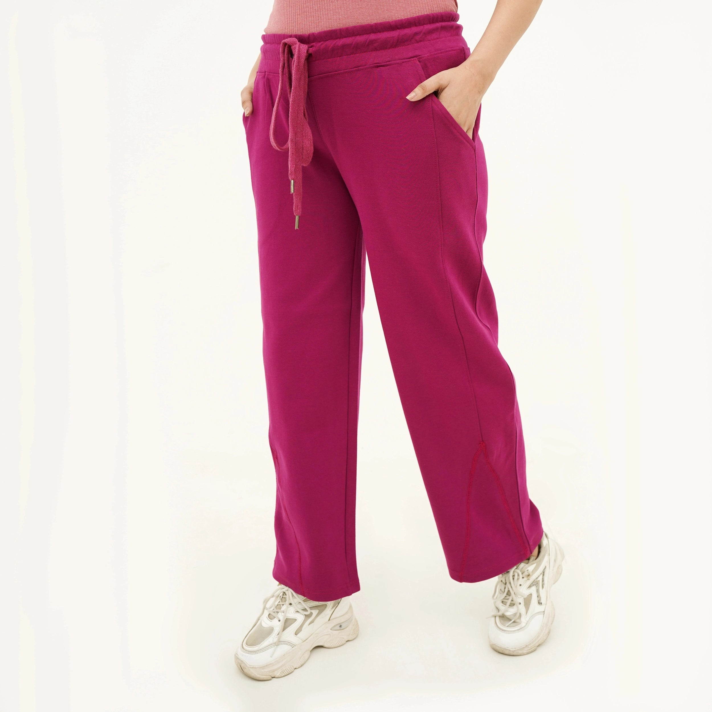 Cozy Magenta Berry Trouser with relaxed fit and drawstring waistband for comfortable wear
