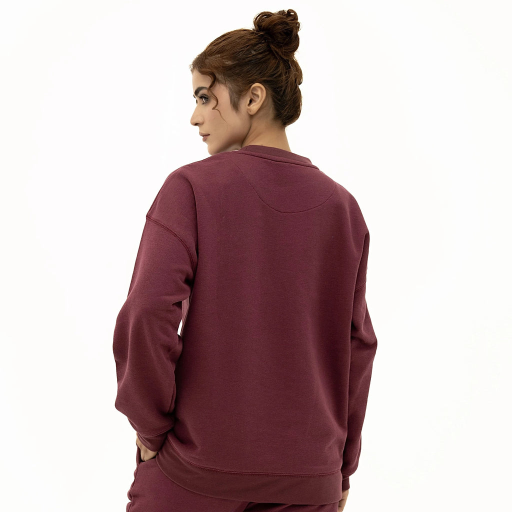 Cozy Soft Touch Maroon Sweatshirt for women with a relaxed fit and soft fabric