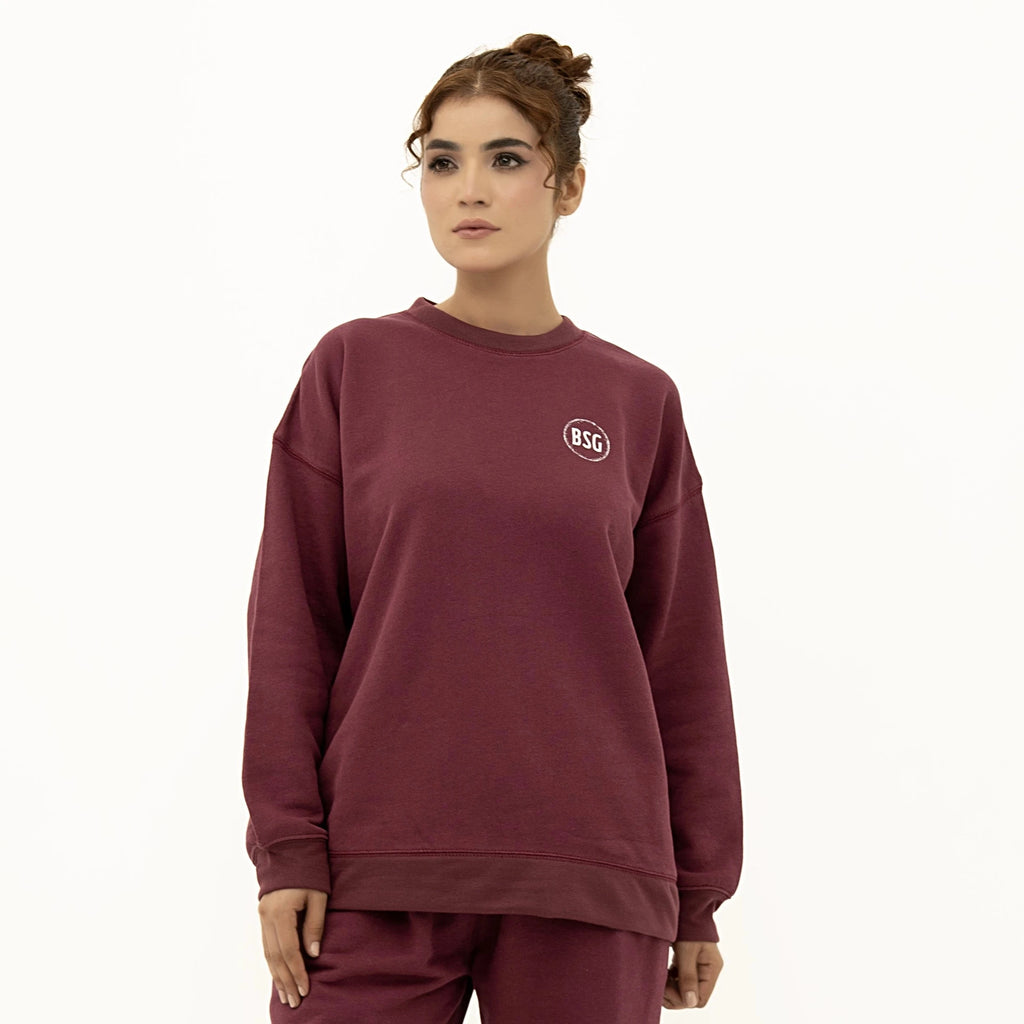 Cozy Soft Touch Maroon Sweatshirt by BSG with relaxed fit and comfortable fabric
