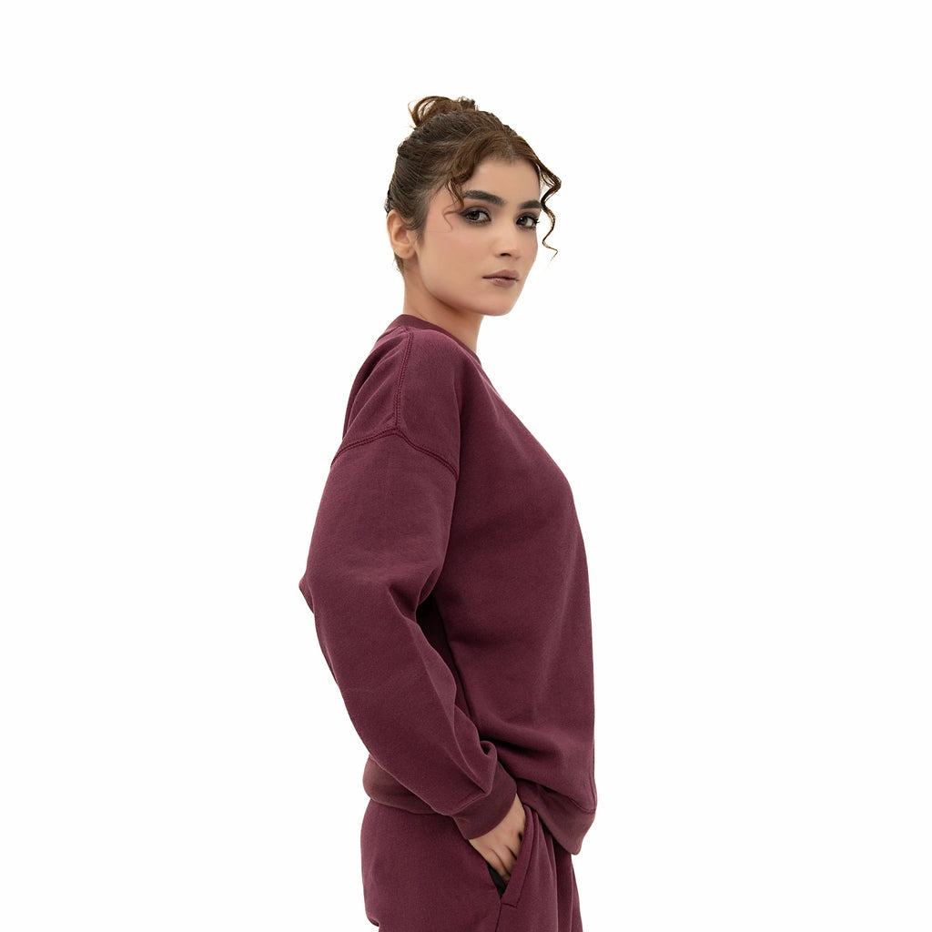 Cozy Soft Touch Maroon Sweatshirt for women with a relaxed fit and stylish design