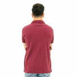 Back view of a man wearing a crimson red Crimson Coast Cuban Shirt by BSG with short sleeves