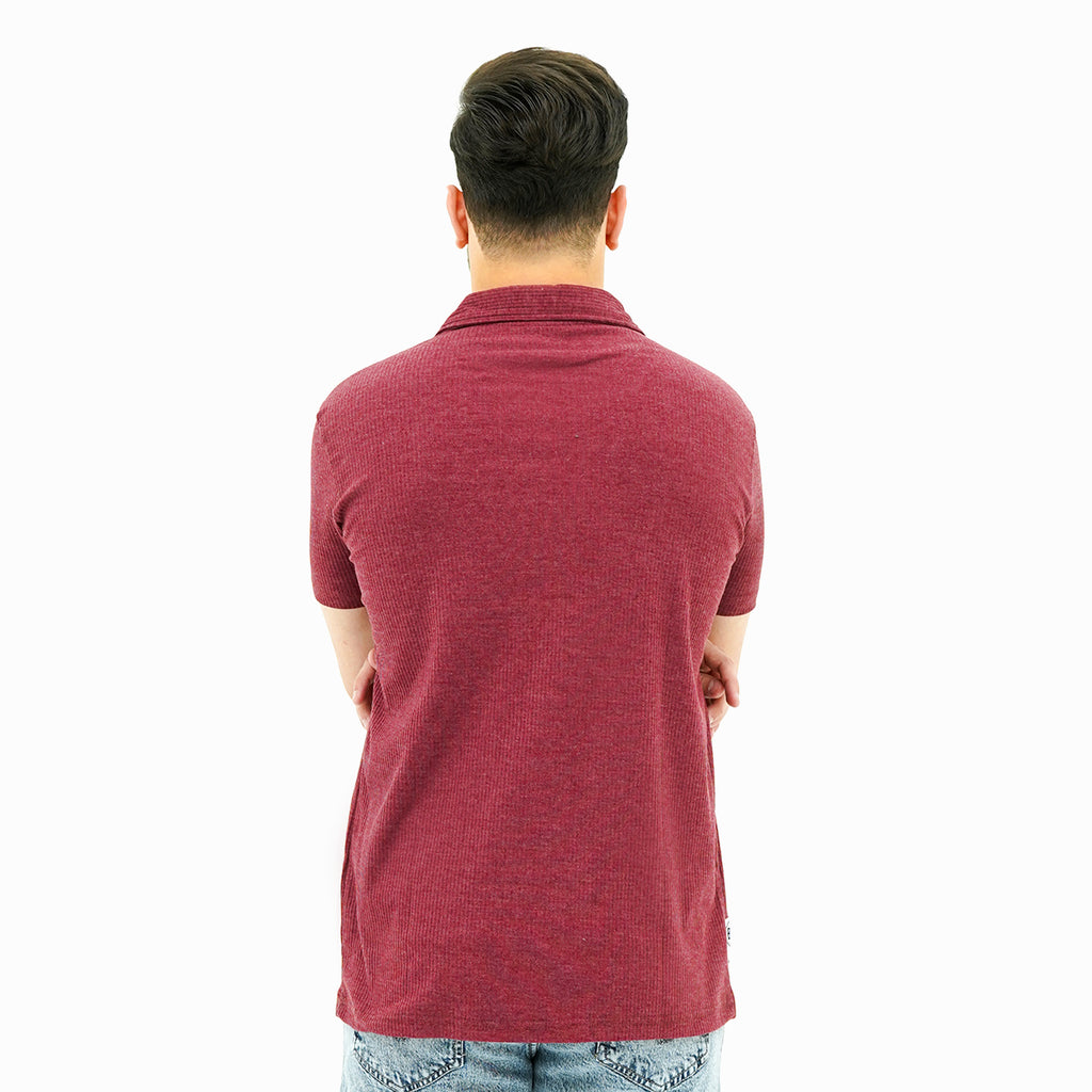 Men's Crimson Coast Cuban Shirt in deep red with short sleeves and a relaxed fit
