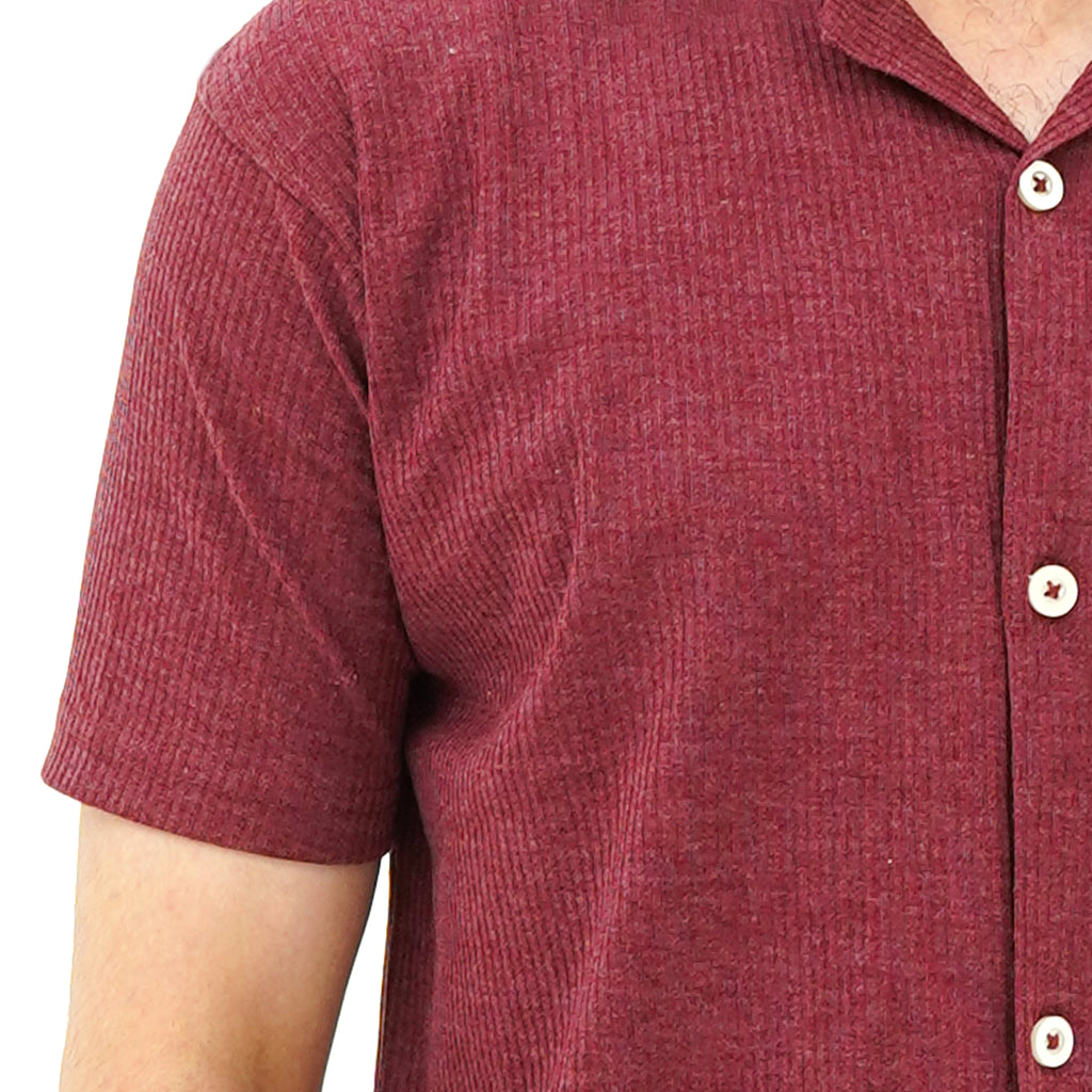 BSG Crimson Coast Cuban Shirt in Burgundy with Short Sleeves and Button Detail