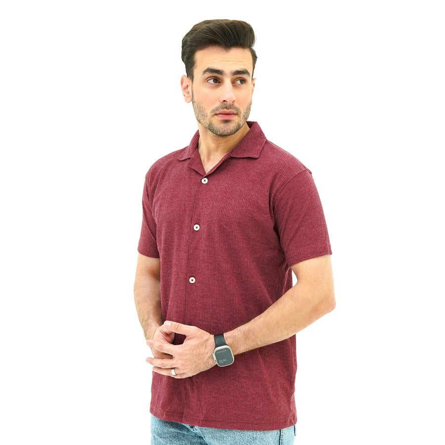 BSG Crimson Coast Cuban Shirt in Dark Red with Short Sleeves and Button Closure for Casual Wear