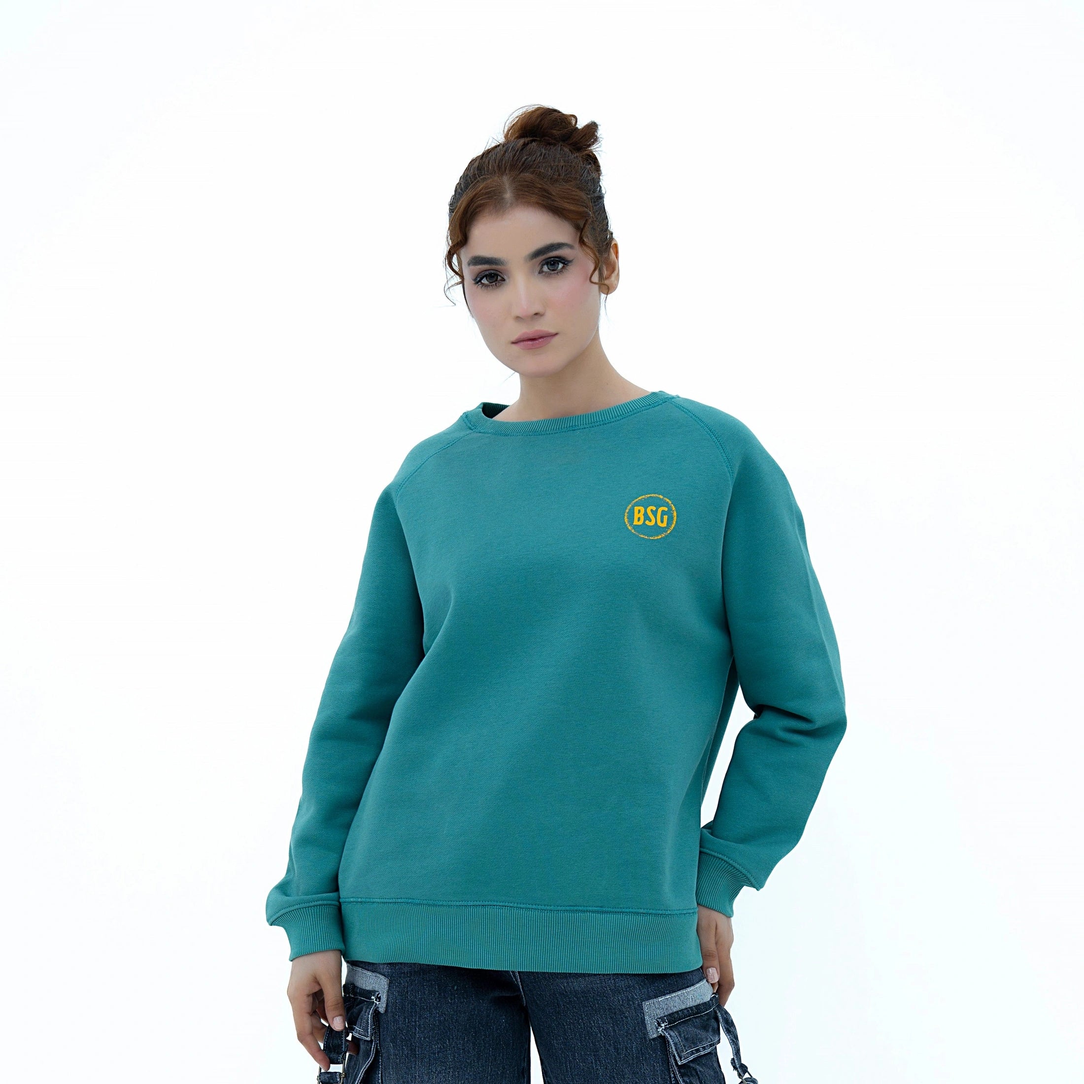 BSG Culture Vibe Green Harmony Sweatshirt for women with a classic fit and logo detail