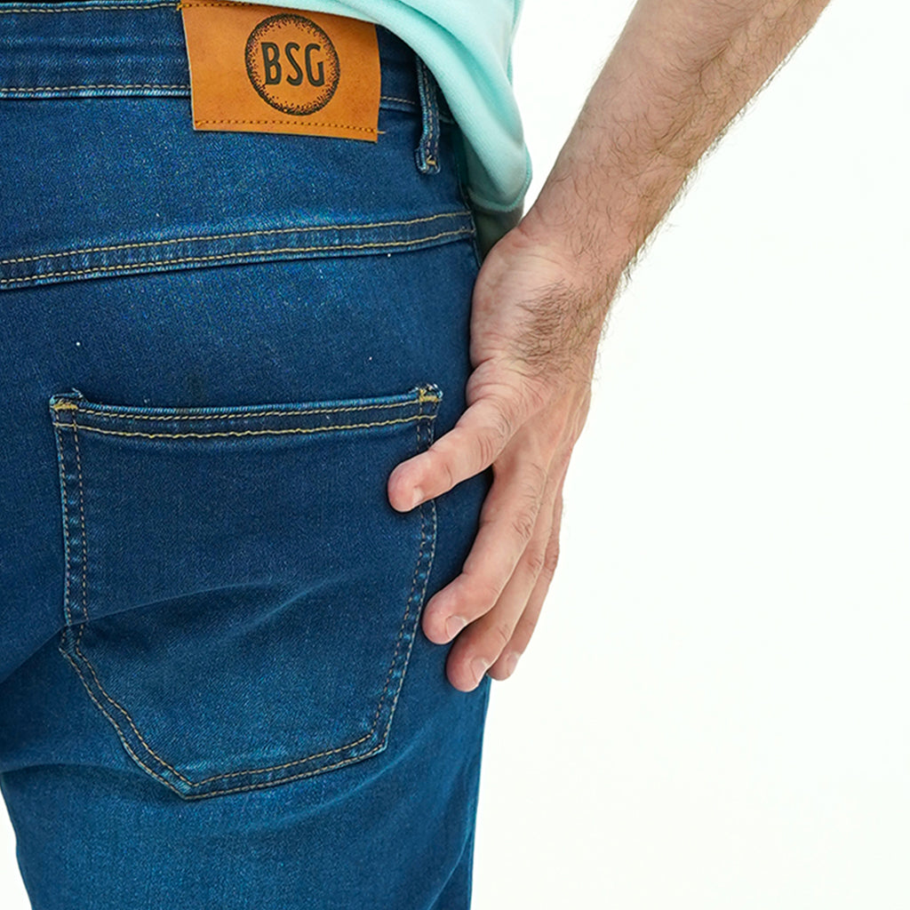 BSG Deep Indigo Slim-Fit Jeans featuring a classic five-pocket design and a comfortable fit