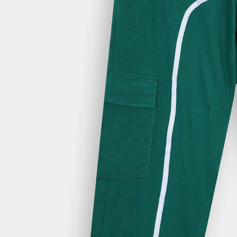 Emerald Green Utility Pocket Arch Striped Trouser with side pockets for stylish functionality by BSG