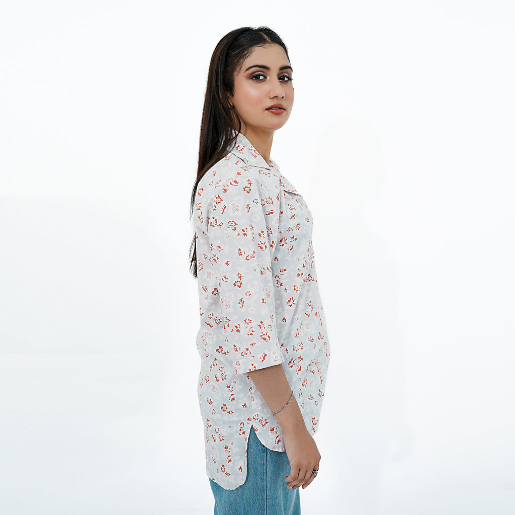 BSG Floral Print Relaxed Fit Collared Button-Up Shirt in light colors, perfect for casual outings