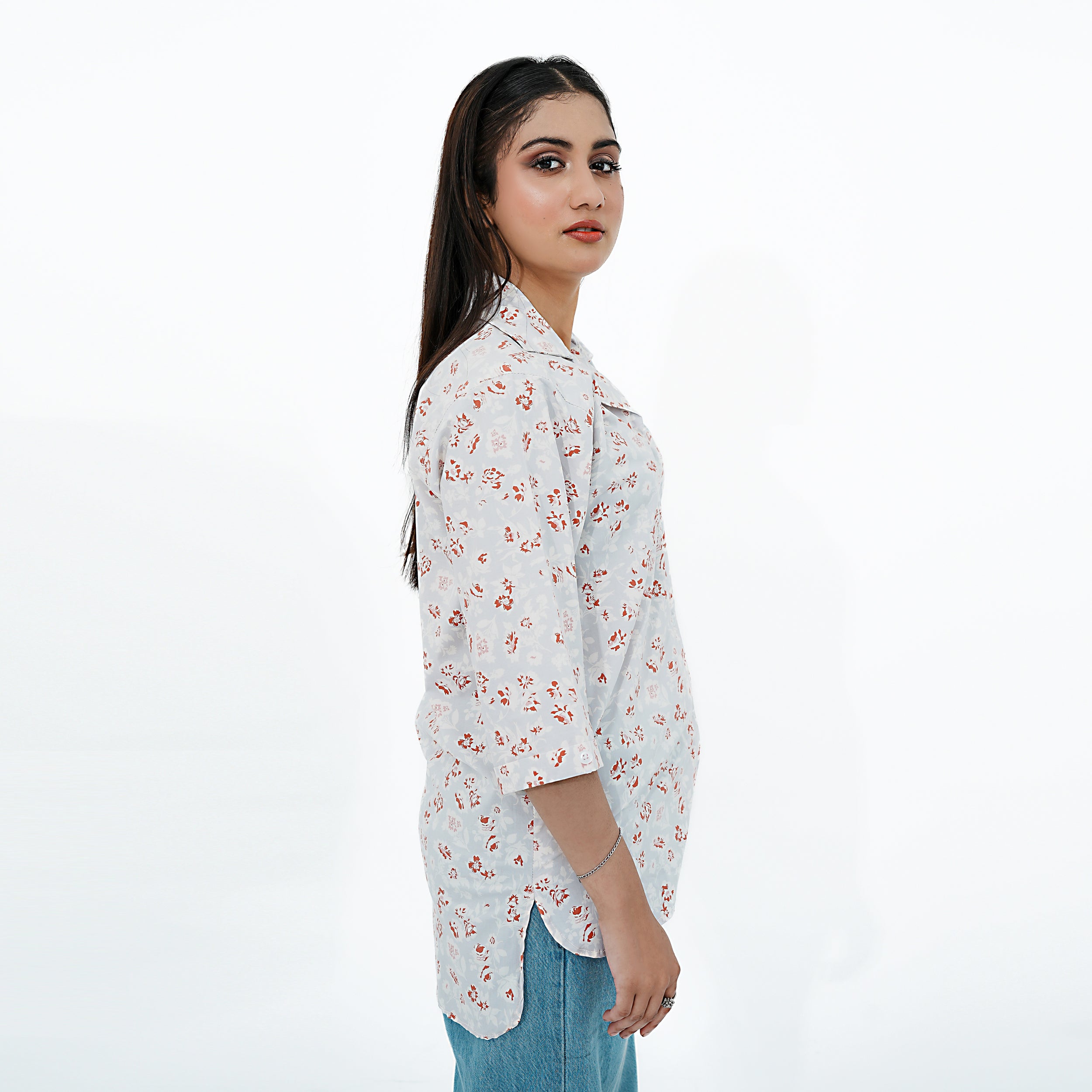 BSG Floral Print Relaxed Fit Collared Button-Up Shirt in light colors, perfect for casual outings