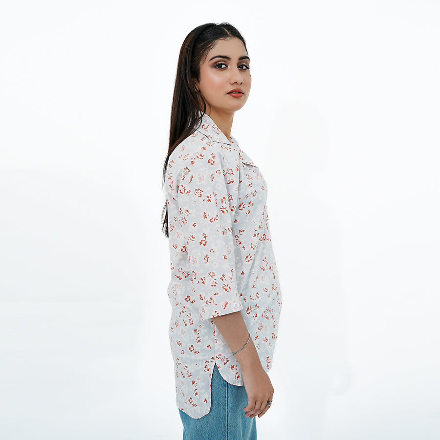 BSG Floral Print Relaxed Fit Collared Button-Up Shirt in light colors, perfect for casual outings