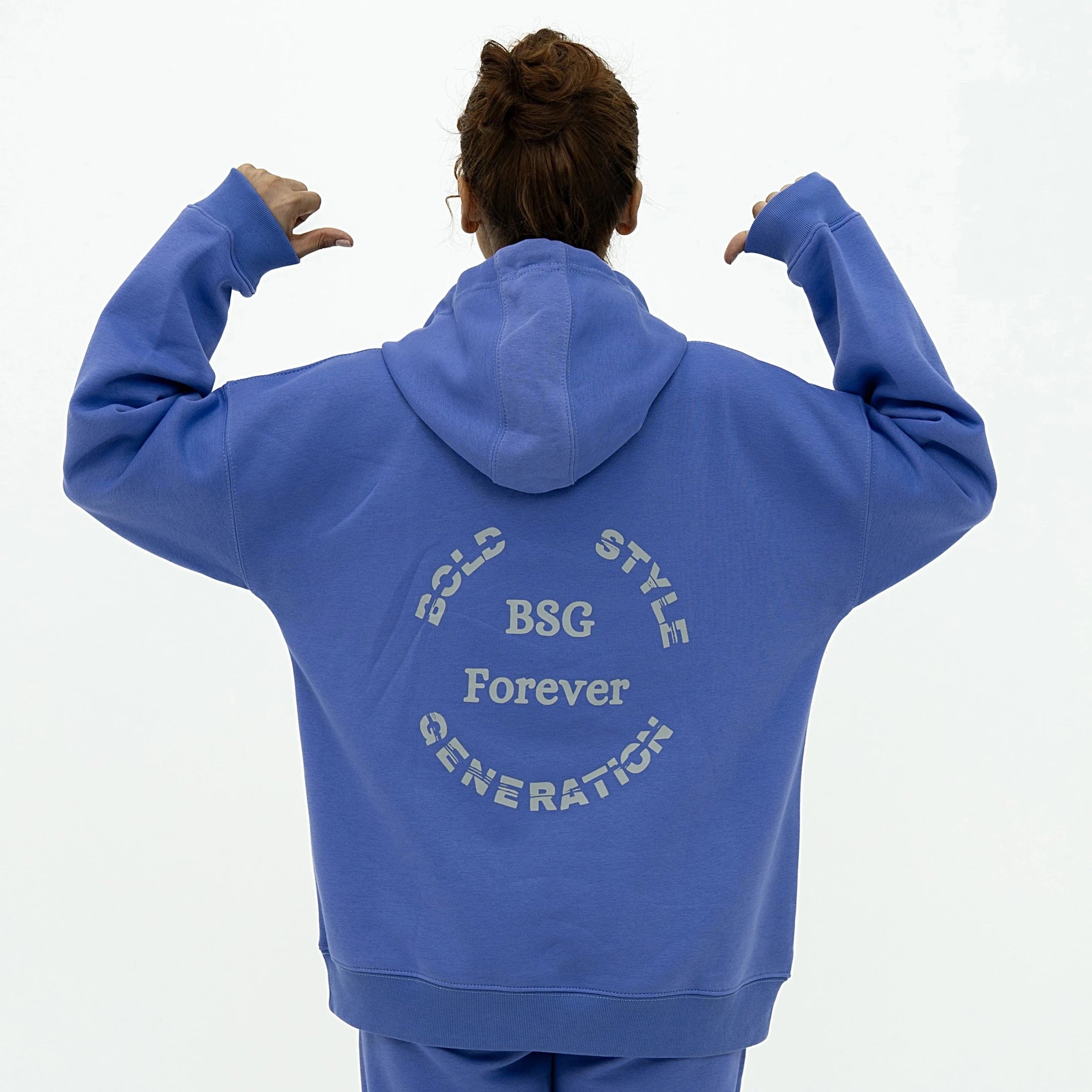 Forever Vibe Signature Edition Purple Hoodie with bold graphic design on the back by BSG
